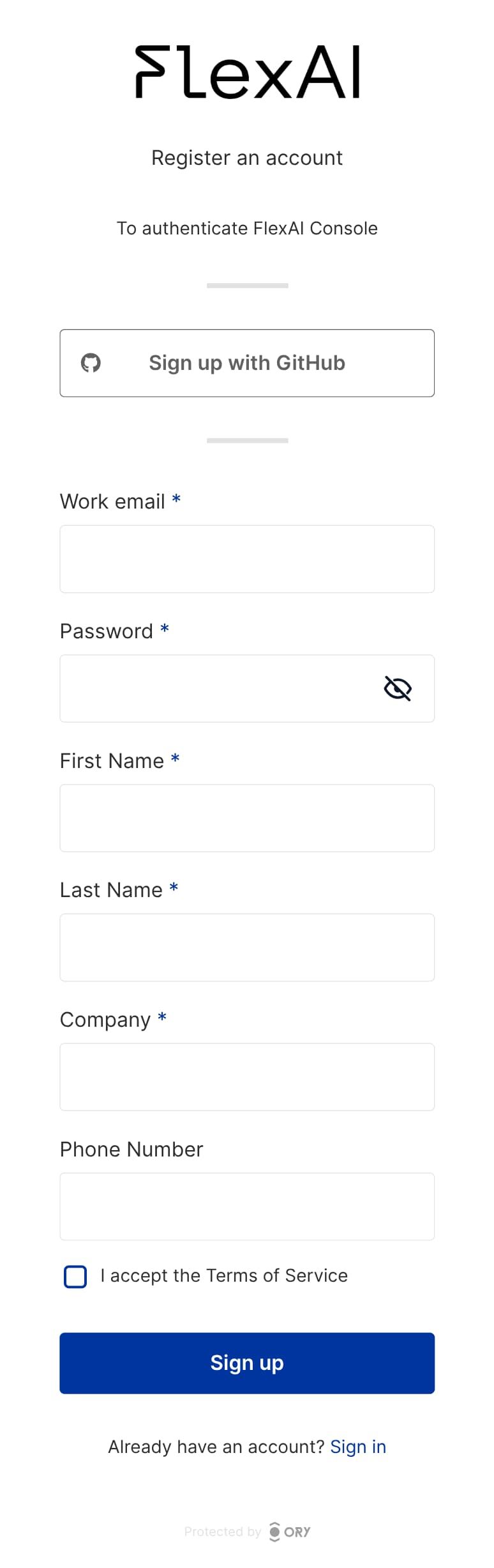 FlexAI Sign Up Page